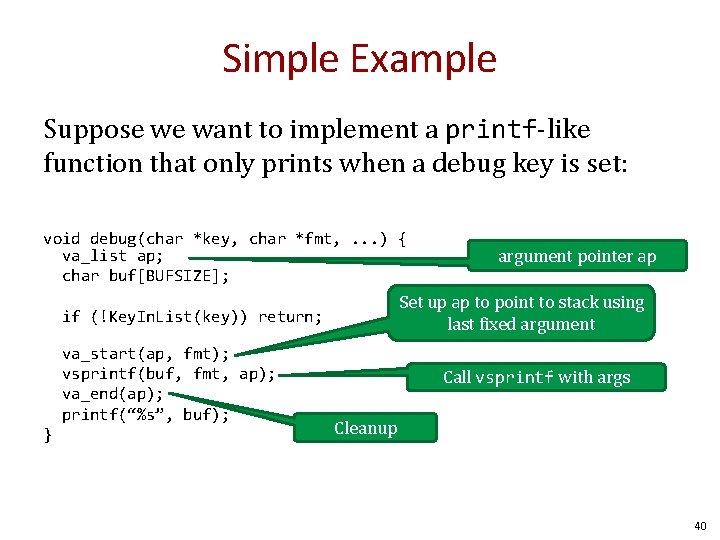 Simple Example Suppose we want to implement a printf-like function that only prints when Simple Example Suppose we want to implement a printf-like function that only prints when