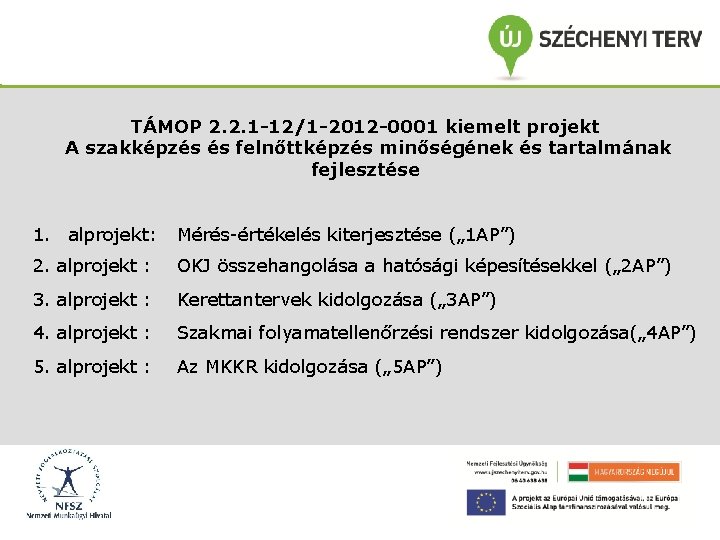 TÁMOP 2. 2. 1 -12/1 -2012 -0001 kiemelt projekt A szakképzés és felnőttképzés minőségének