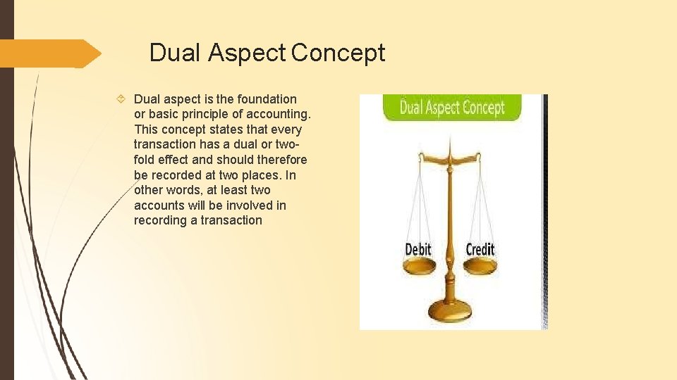 Dual Aspect Concept Dual aspect is the foundation or basic principle of accounting. This