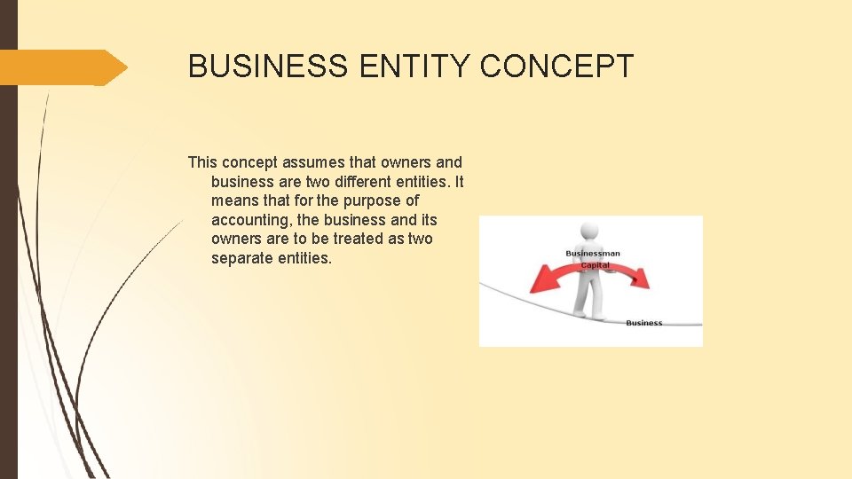 BUSINESS ENTITY CONCEPT This concept assumes that owners and business are two different entities.