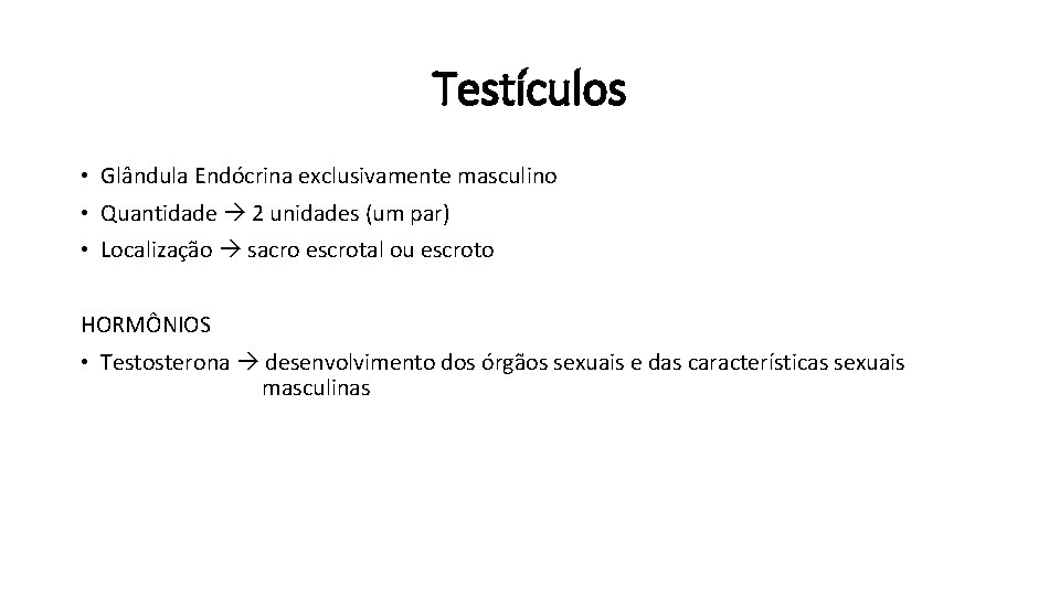 Testículos • Glândula Endócrina exclusivamente masculino • Quantidade 2 unidades (um par) • Localização