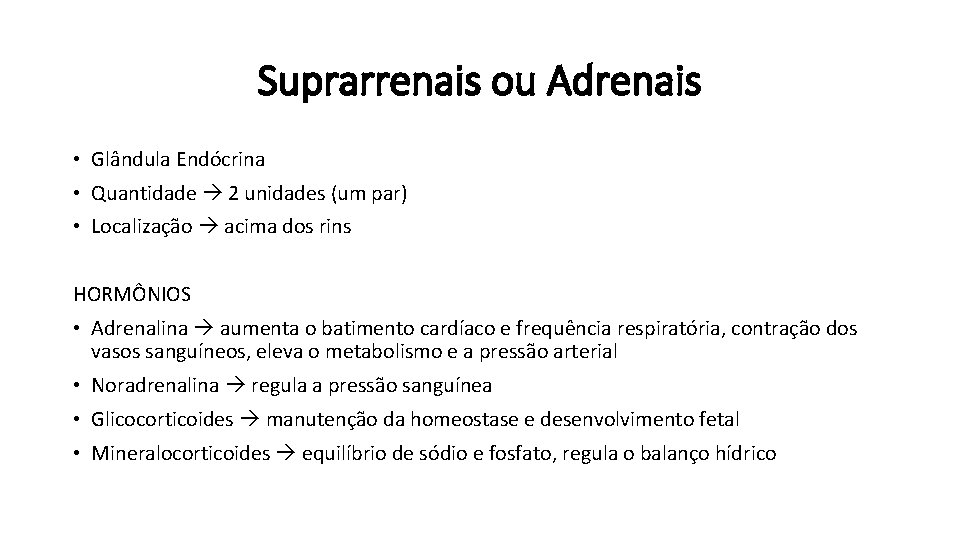 Suprarrenais ou Adrenais • Glândula Endócrina • Quantidade 2 unidades (um par) • Localização