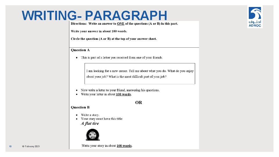 WRITING- PARAGRAPH 10 19 February 2021 