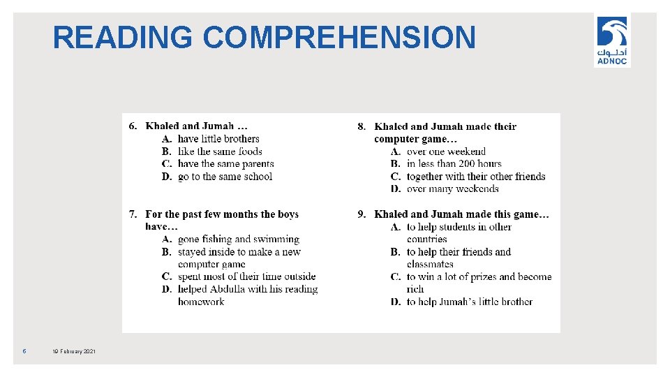 READING COMPREHENSION 5 19 February 2021 