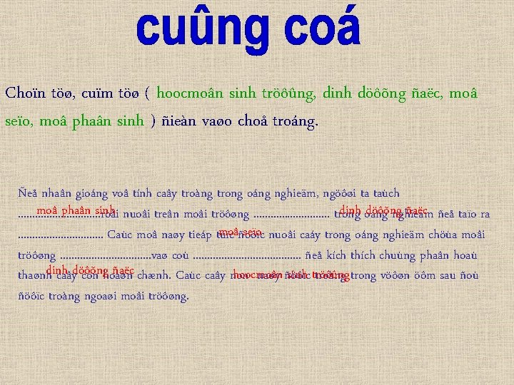 Choïn töø, cuïm töø ( hoocmoân sinh tröôûng, dinh döôõng ñaëc, moâ seïo, moâ