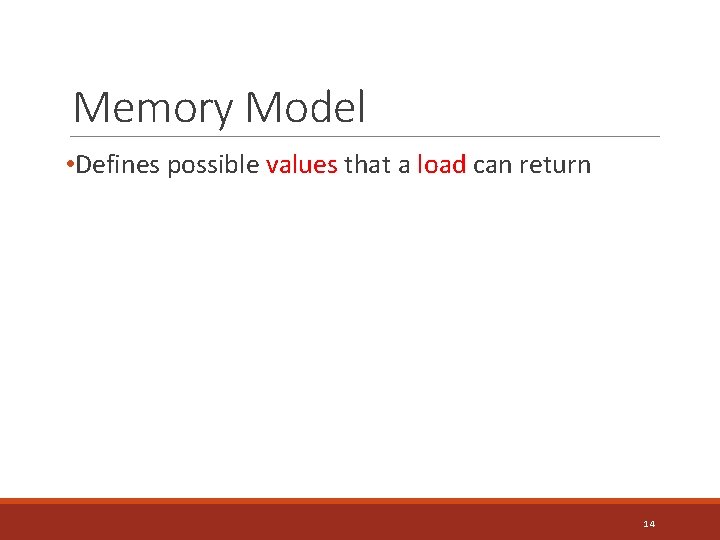 Memory Model • Defines possible values that a load can return 14 