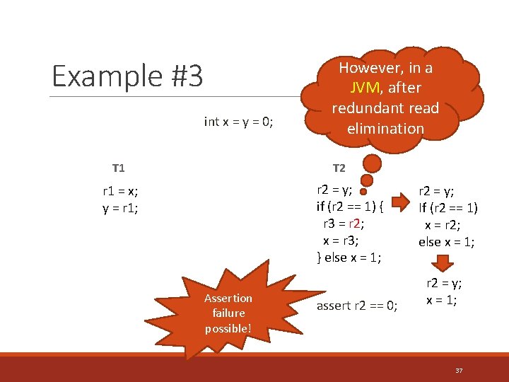 Example #3 int x = y = 0; T 1 However, in a JVM,