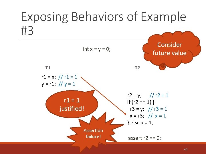 Exposing Behaviors of Example #3 Consider future value int x = y = 0;