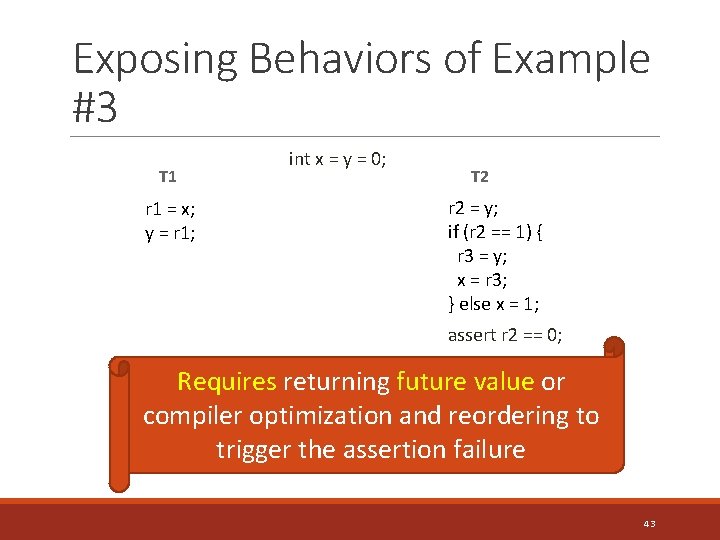 Exposing Behaviors of Example #3 T 1 r 1 = x; y = r