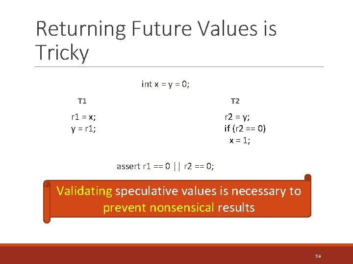 Returning Future Values is Tricky int x = y = 0; T 1 T