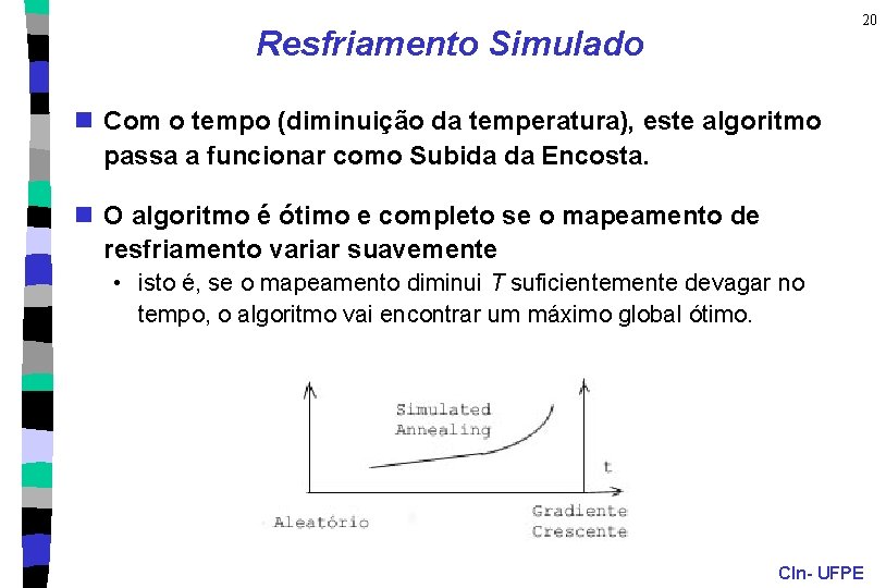 20 Resfriamento Simulado n Com o tempo (diminuição da temperatura), este algoritmo passa a