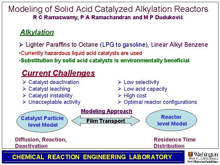 Modeling of Solid Acid Catalyzed Alkylation Reactors R C Ramaswamy, P A Ramachandran and