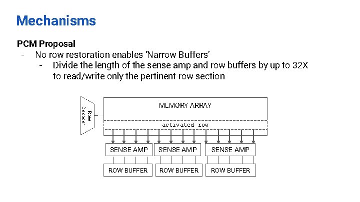 Mechanisms PCM Proposal - No row restoration enables ‘Narrow Buffers’ - Divide the length