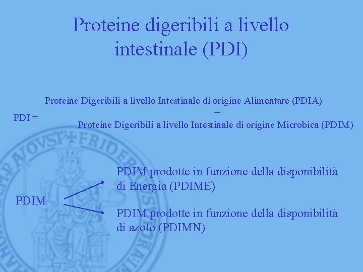 Proteine digeribili a livello intestinale (PDI) Proteine Digeribili a livello Intestinale di origine Alimentare