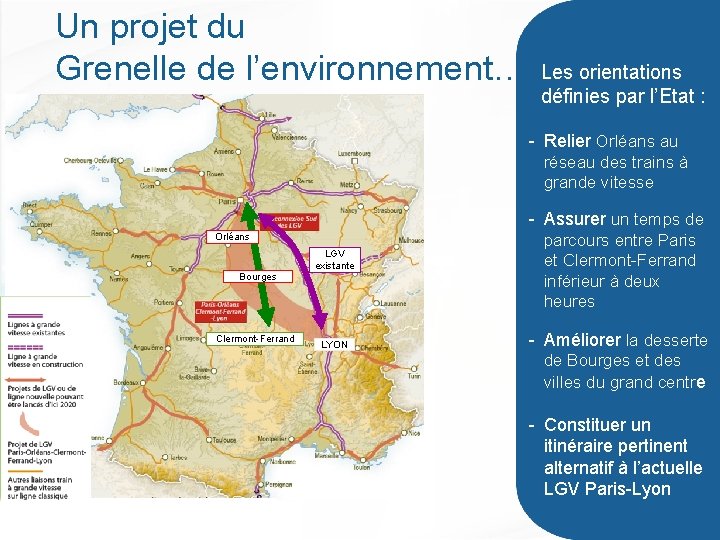 Un projet du Grenelle de l’environnement… Les orientations définies par l’Etat : - Relier