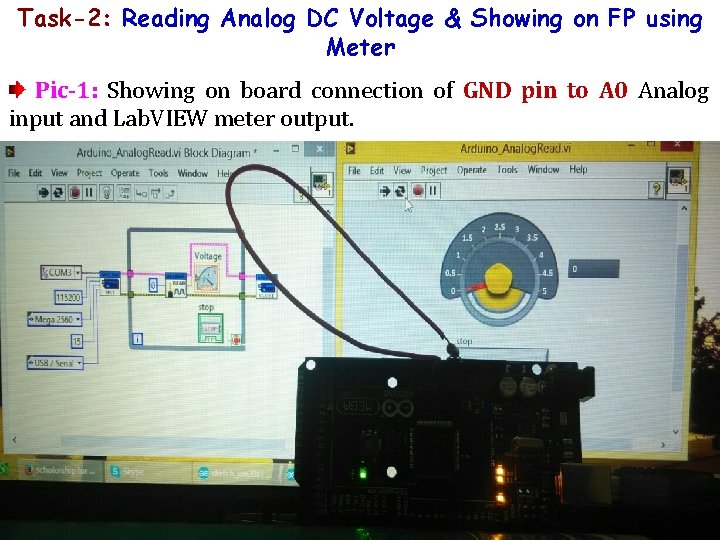 Task-2: Reading Analog DC Voltage & Showing on FP using Meter Pic-1: Showing on Task-2: Reading Analog DC Voltage & Showing on FP using Meter Pic-1: Showing on