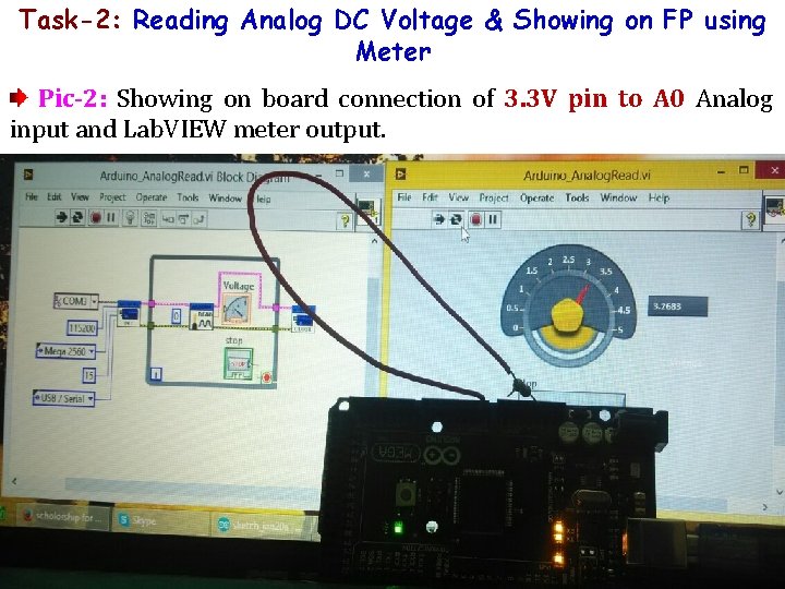 Task-2: Reading Analog DC Voltage & Showing on FP using Meter Pic-2: Showing on Task-2: Reading Analog DC Voltage & Showing on FP using Meter Pic-2: Showing on