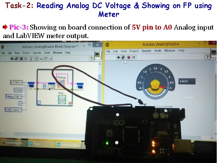 Task-2: Reading Analog DC Voltage & Showing on FP using Meter Pic-3: Showing on Task-2: Reading Analog DC Voltage & Showing on FP using Meter Pic-3: Showing on