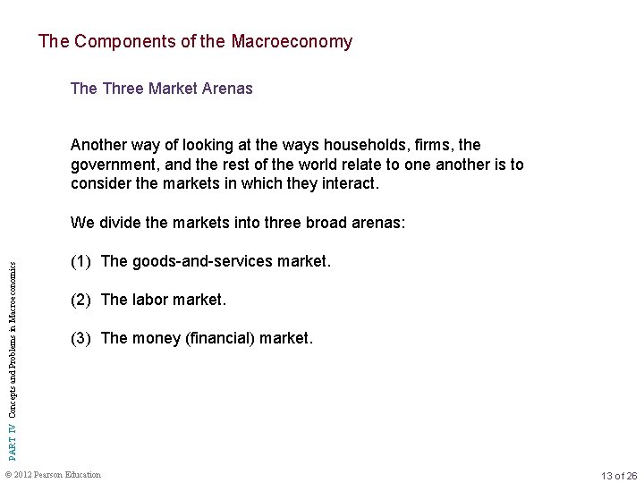 The Components of the Macroeconomy The Three Market Arenas Another way of looking at
