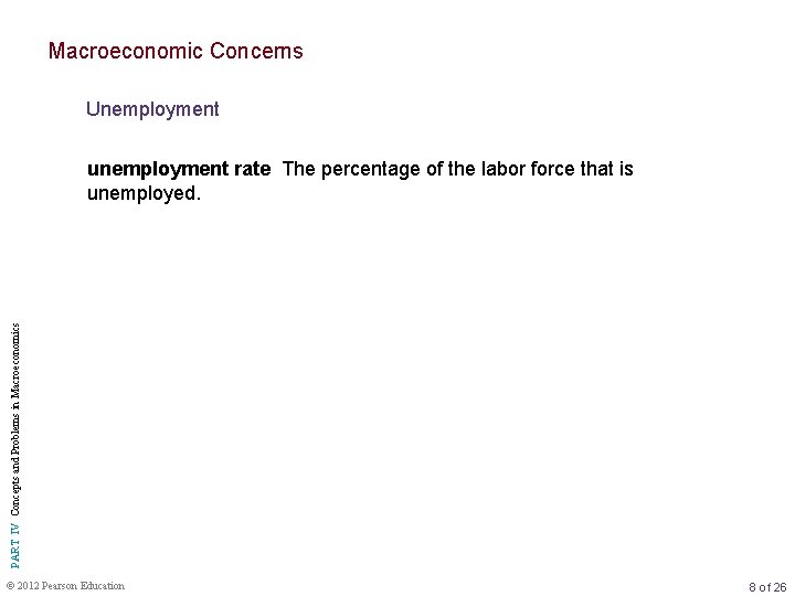 Macroeconomic Concerns Unemployment PART IV Concepts and Problems in Macroeconomics unemployment rate The percentage