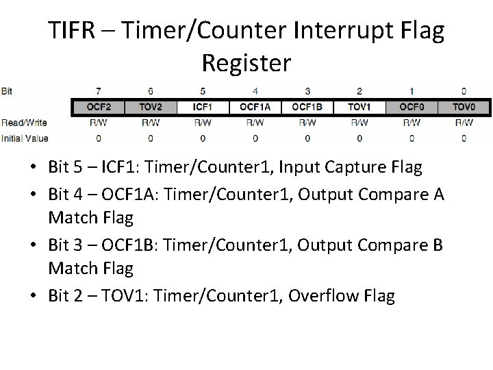 TIFR – Timer/Counter Interrupt Flag Register • Bit 5 – ICF 1: Timer/Counter 1,
