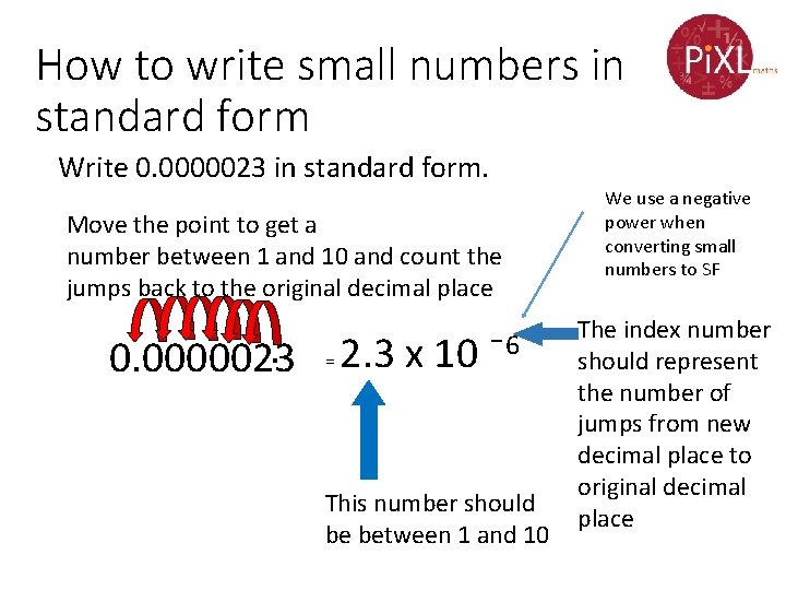 How to write small numbers in standard form Write 0. 0000023 in standard form.