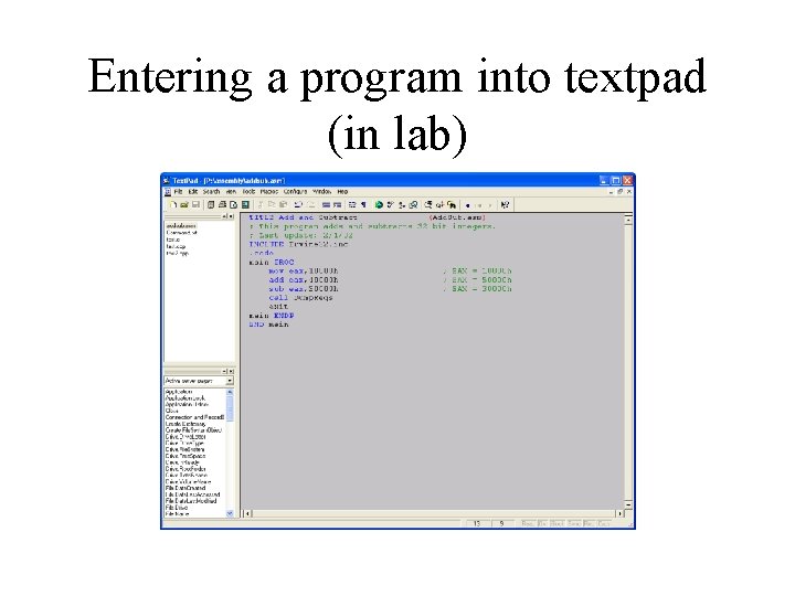 Entering a program into textpad (in lab) 