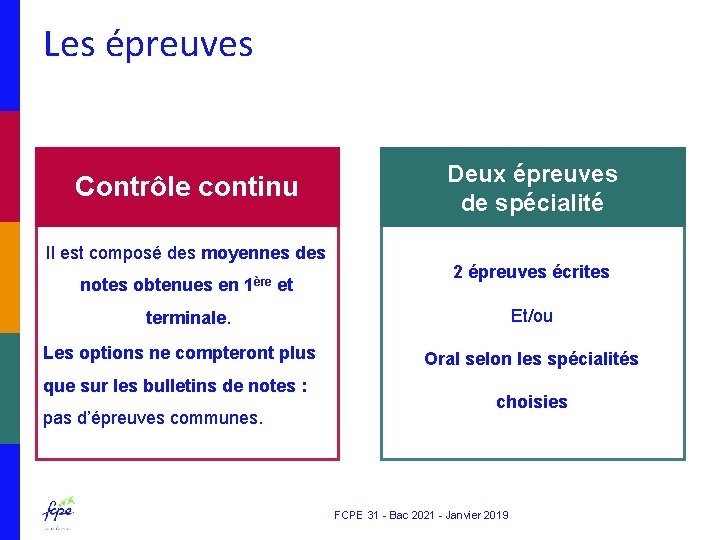 Les épreuves Contrôle continu Il est composé des moyennes des notes obtenues en 1ère