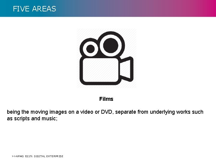 FIVE AREAS Films being the moving images on a video or DVD, separate from