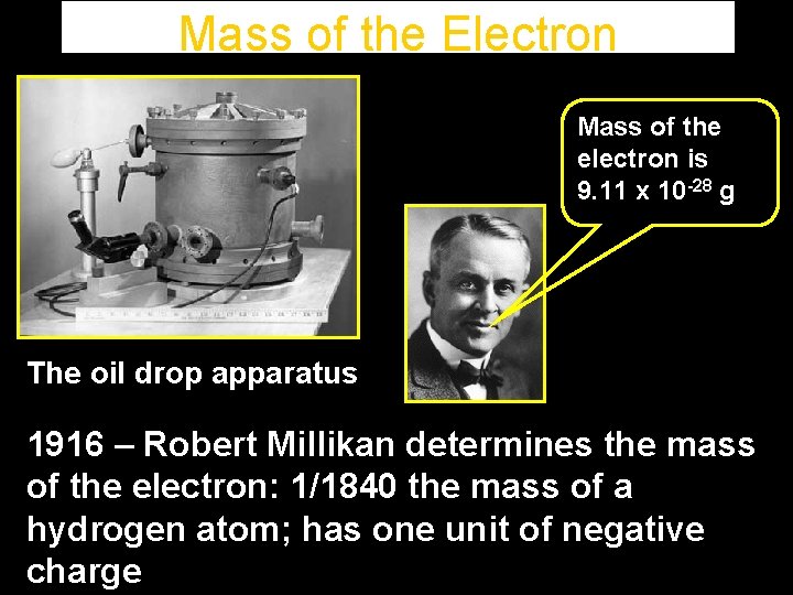 Mass of the Electron Mass of the electron is 9. 11 x 10 -28