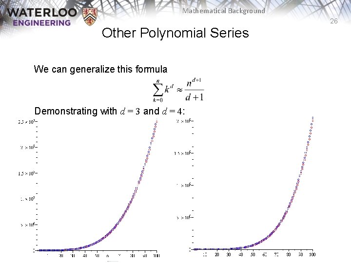 Mathematical Background 26 Other Polynomial Series We can generalize this formula Demonstrating with d