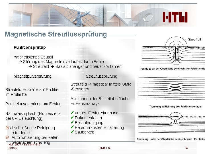 Magnetische Streuflussprüfung Funktionsprinzip magnetisiertes Bauteil Störung des Magnetfeldverlaufes durch Fehler Streufeld Basis bisheriger und