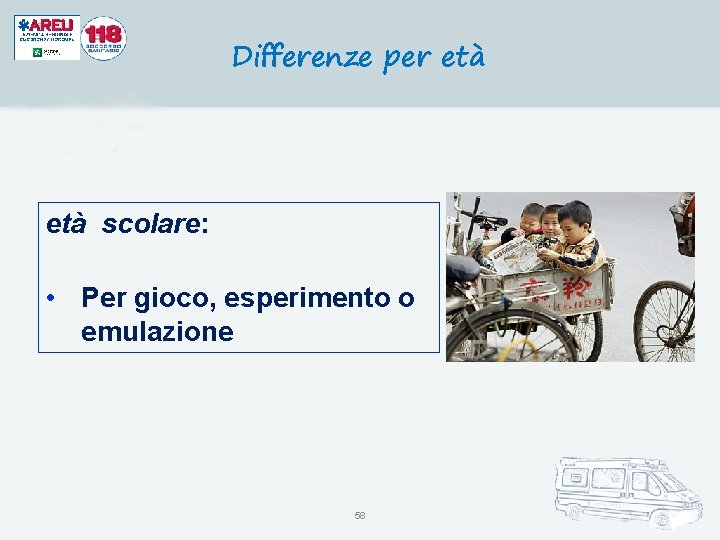 Differenze per età scolare: • Per gioco, esperimento o emulazione 58 