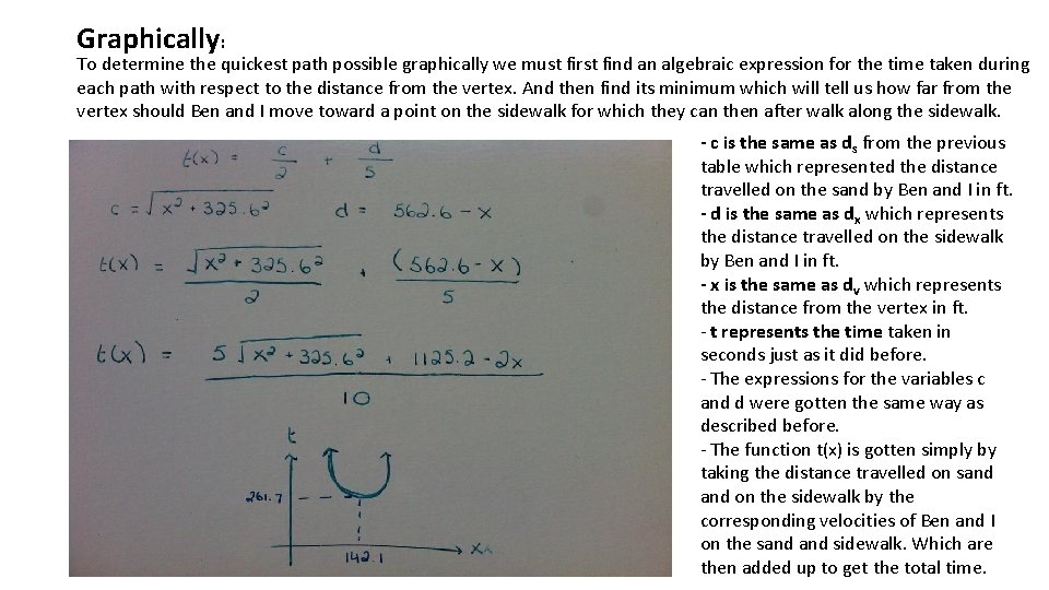 Graphically: To determine the quickest path possible graphically we must first find an algebraic