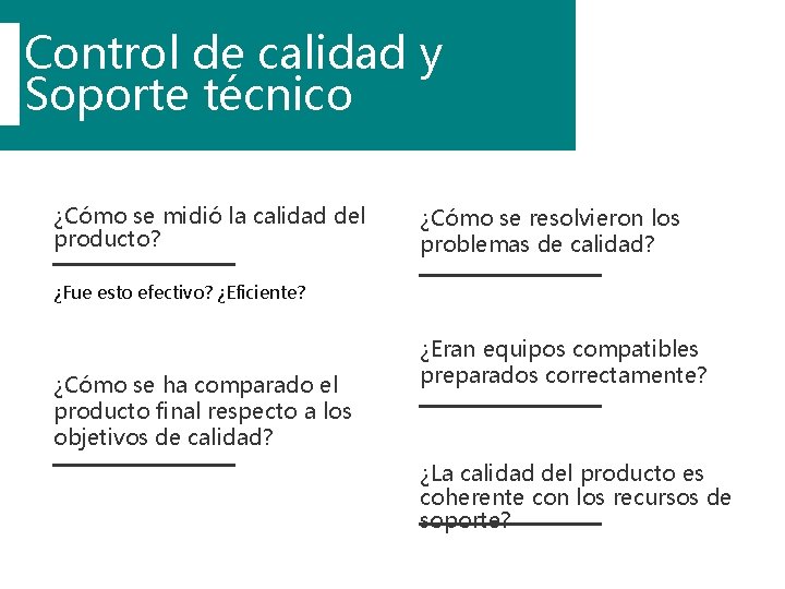 Control de calidad y Soporte técnico ¿Cómo se midió la calidad del producto? ¿Cómo