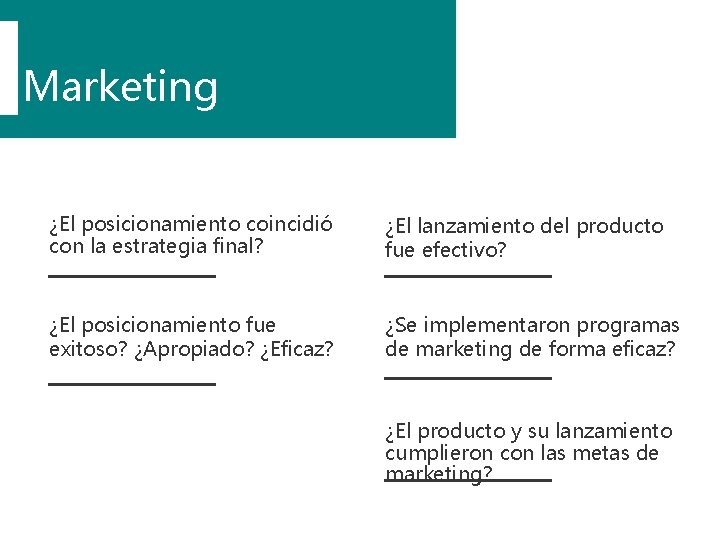 Marketing ¿El posicionamiento coincidió con la estrategia final? ¿El lanzamiento del producto fue efectivo?