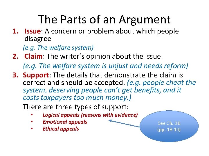 The Parts of an Argument 1. Issue: A concern or problem about which people