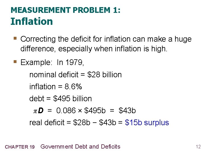 MEASUREMENT PROBLEM 1: Inflation § Correcting the deficit for inflation can make a huge