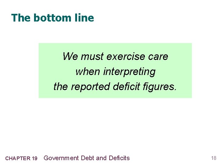 The bottom line We must exercise care when interpreting the reported deficit figures. CHAPTER