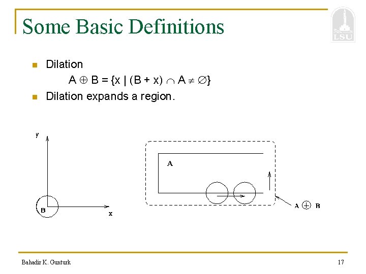 Some Basic Definitions n n Dilation A B = {x | (B + x)