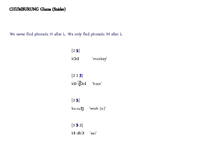 CHUMBURUNG Ghana (Snider) We never find phonetic H after L. We only find phonetic