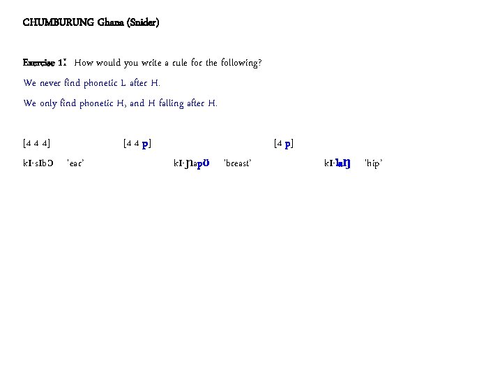 CHUMBURUNG Ghana (Snider) Exercise 1ː How would you write a rule for the following?