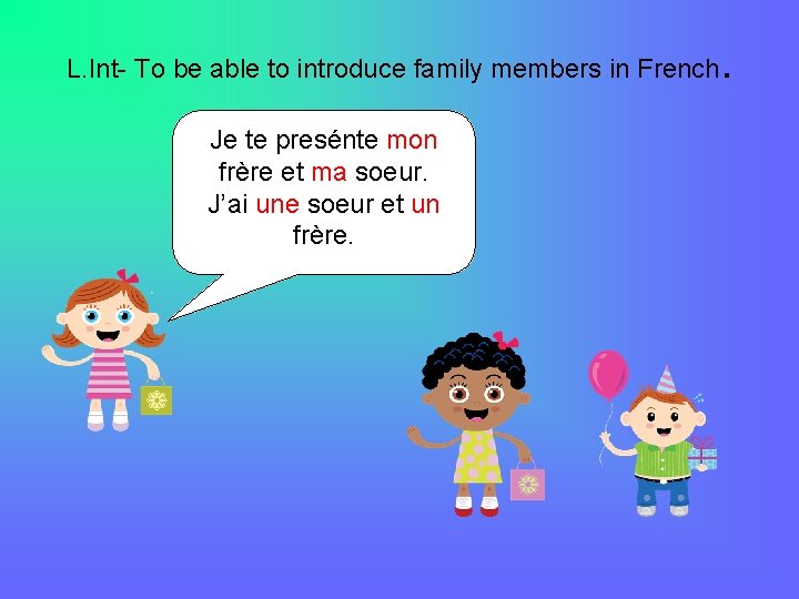 L. Int- To be able to introduce family members in French Je te presénte