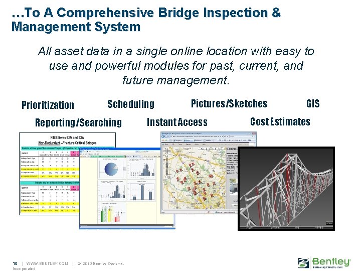 …To A Comprehensive Bridge Inspection & Management System All asset data in a single