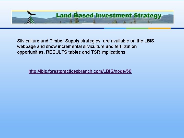 Silviculture and Timber Supply strategies are available on the LBIS webpage and show incremental