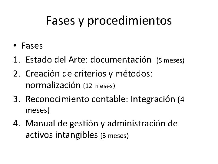 Fases y procedimientos • Fases 1. Estado del Arte: documentación (5 meses) 2. Creación