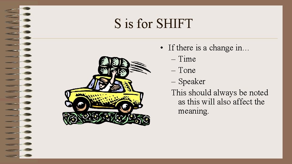 S is for SHIFT • If there is a change in… – Time –