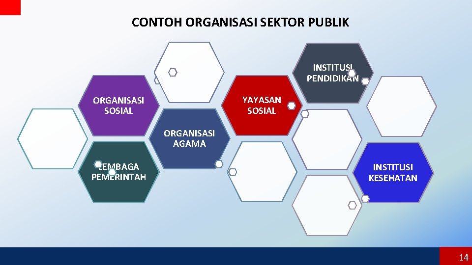 CONTOH ORGANISASI SEKTOR PUBLIK INSTITUSI PENDIDIKAN YAYASAN SOSIAL ORGANISASI AGAMA LEMBAGA PEMERINTAH INSTITUSI KESEHATAN