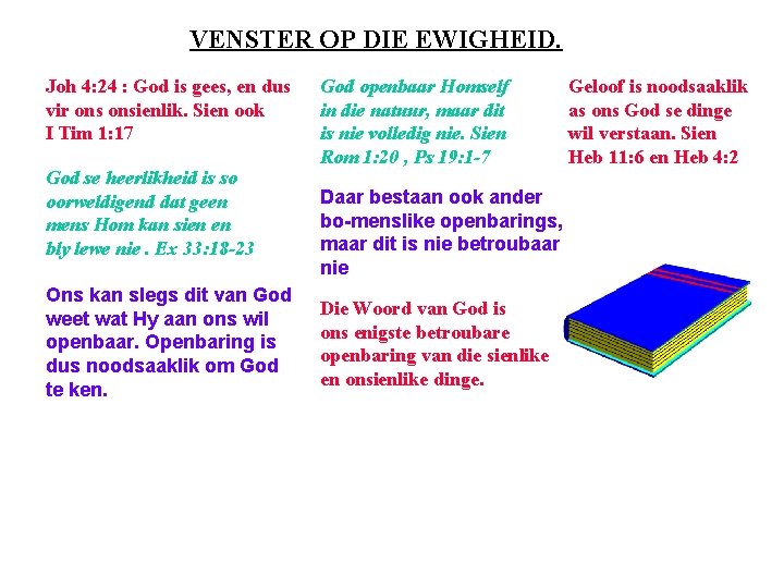 VENSTER OP DIE EWIGHEID. Joh 4: 24 : God is gees, en dus vir