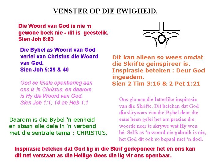 VENSTER OP DIE EWIGHEID. Die Woord van God is nie ‘n gewone boek nie